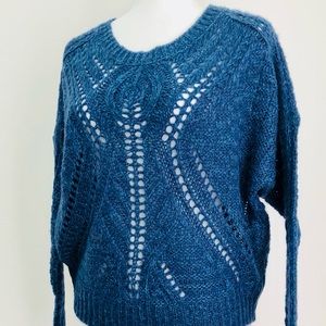 ⭐️Devoted⭐️Crochet Chunky Blue Crewneck Sweater Women’s Blouse Top Sz XS